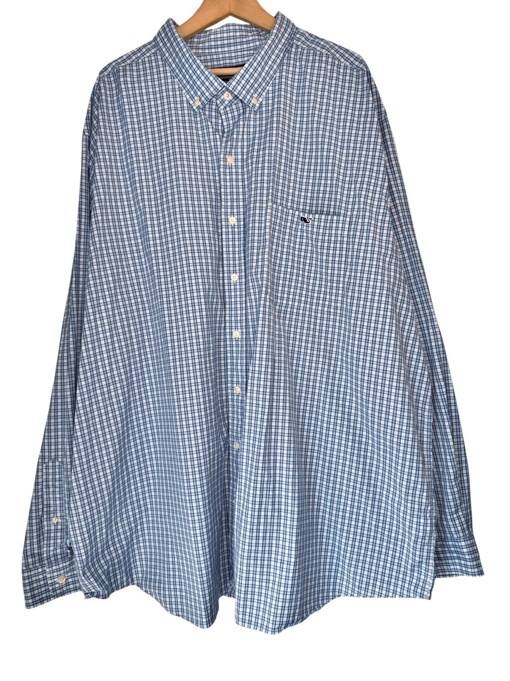Vineyard Vines Classic Fit Tucker Shirt 4XT Long Sleeve Blue Tattersall Plaid